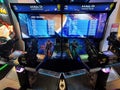 Nashville, Tennessee, U.S.A - June 22, 2022 - The double big screen of the Halo Fireteam Raven arcade video game
