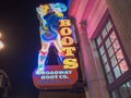 NASHVILLE, USA -April, 6, 2017: close up of a colorful neon boot sign on broadway in nashville