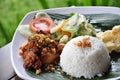 Nasi ayam kremes with vegetables