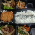 Nasi Box Oriental Menu : chicken katsu , Beef yakiniku, oriental vegetables, tropical fruite&