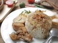 Nasi Campur, Indonesian Mixed Rice with Chicken Curry Royalty Free Stock Photo