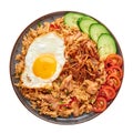 Nasi Goreng - Indonesian Chicken Fried Rice isolated on white. Indonesian cuisine dish. Balinese Food. Asian meal