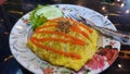 Nasi goreng pattaya or pattaya fried rice. Southest asian dish made from rice and covered with egg or omelette