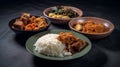 Nasi Gudeg with spicy cattle skin cracker stew and white chicken curry Royalty Free Stock Photo