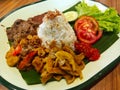 Nasi Gudeg - Vegan Gudeg Rice. A typical rice dish from Yogyakarta. Jackfruit stew, krecek, mushrooms and various vegan food