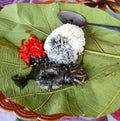 Nasi jamblang is a typical food from Cirebon, Indonesia. It consists of white rice wrapped in banana leaves or teak leaves.