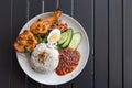 Nasi lemak with fried chicken and sambal, Malaysia popular food