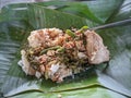 Nasi Pecel Sambal Tumpang, a traditional dish of vegetables, tofu served with wet chili sauce