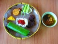 Nasi timbel, typical Indonesian food wrapped in banana leaves