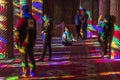 Nasir-ol-molk Mosque in the morning. Interior of the mosque is painted in colorful colors from light through stained glass. Touris Royalty Free Stock Photo