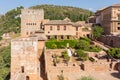 Nasrid palaces, Patio de Machuca and Comares tower, Alhambra, Granada, Spain. Royalty Free Stock Photo