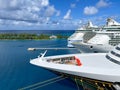 The Disney Fantasy, and two Royal Caribbean cruise ships docked at the Nassau, Bahamas port for the day Royalty Free Stock Photo