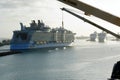 Passenger cruise ship Allure of the Seas approaching port of Nassau in Bahamas. Royalty Free Stock Photo