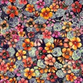 Nasturtium flowers with leaves on dark background. Seamless vintage pattern. Watercolor painting. Hand drawn illustration. Royalty Free Stock Photo