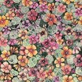 Nasturtium flowers with leaves in subdued colors. Seamless aged pattern. Watercolor painting. Hand drawn illustration. Royalty Free Stock Photo