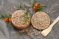 Nasturtium seeds in a clay pot and in a plate