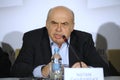 Natan Sharansky, Chairman of the Executive of the Jewish Agency, keeping speech during press-conference devoted to Memorial center Royalty Free Stock Photo