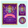 Cute Arabian princess birthday invitation set
