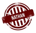 Nathan - red round grunge button, stamp