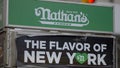 Nathans - the famous hot dogs in New York - NEW YORK CITY, USA - FEBRUARY 14, 2023 Royalty Free Stock Photo