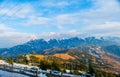 Nathatop and Patnitop cities of Jammu and its park covered with white snow, Winter landscape