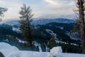 Nathatop and Patnitop cities of Jammu and its park covered with white snow, Winter landscape