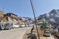 Nathula Pass, Gangtok, Sikkim, 1st Jan 2019: Tourist car parked in line near road of Nathu La Chinese mountain pass in Himalayas