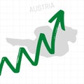 Austria map with rising arrow showing economic growth.