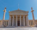 The national academy of Athens neoclassical building with Athena and Apollo gods on Ionian style columns, Greece