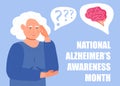 National Alzheimer awareness month in USA concept vector. Dementia, neurology health care, Parkinson or Alzheimer