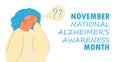 National Alzheimer awareness month in USA concept vector. Dementia, neurology health care, Parkinson or Alzheimer