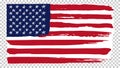 National American flag, transparent background. Brush stroke grunge dirty flag of USA. Royalty Free Stock Photo