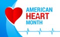 National american heart month banner with logo. Heart and cardiology concept design. Vector illustration ECG graph and red heart