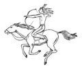 National American Indian riding horse with spear in hand. traditional man. engraved hand drawn in old sketch. Royalty Free Stock Photo