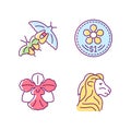 National animal and flower of Singapore RGB color icons set