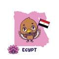 National animal steppe eagle holding the flag of Egypt. National flower lotus displayed on bottom left