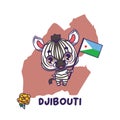 National animal zebra holding the flag of Djibouti. National flower butterball displayed on bottom left Royalty Free Stock Photo