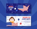 National Anthem Day Horizontal Banner with United States of America Flag Flat Cartoon Hand Drawn Templates Illustration