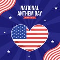 National Anthem Day Social Media Illustration with United States of America Flag Flat Cartoon Hand Drawn Templates