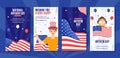 National Anthem Day Social Media Stories with United States of America Flag Flat Cartoon Hand Drawn Templates Illustration