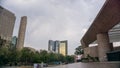 National Auditorium entrance and cityscape under a cloudy sky Royalty Free Stock Photo