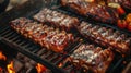 National Barbecue Month. Appetizing pork ribs on the grill Royalty Free Stock Photo