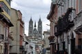 National basilica at the top of a street in Old Town, Quito, Ecuador