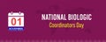 National Biologic Coordinators Day text banner design for social media post Royalty Free Stock Photo