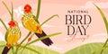 National Bird Day Vector banner on nature background. Flat style Illustration. Star finch bird