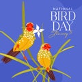 National Bird Day vector card on blue background. Suitable for social media,greeting card, poster and banner. Flat style vector