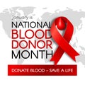 National Blood Donation Month banner with a red ribbon