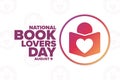 National Book Lovers Day. August 9. Holiday concept. Template for background, banner, card, poster with text inscription