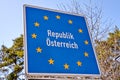 National border roadsign entering Austria Royalty Free Stock Photo