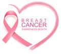 National breast cancer awareness month. Poster pink ribbon, text and heart shape Royalty Free Stock Photo